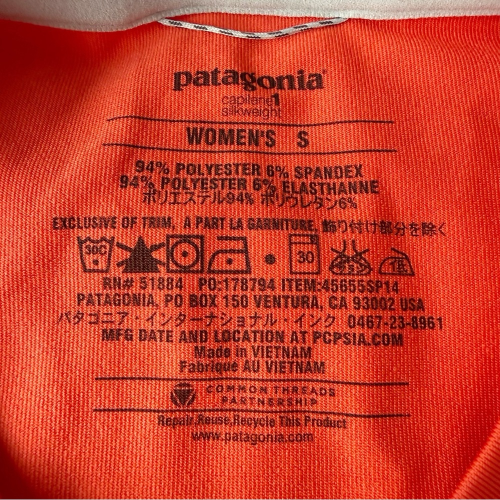 Patagonia Woman Orange Capilene Silkweight Technical T-Shirt SMALL Activewear - Picture 4 of 6